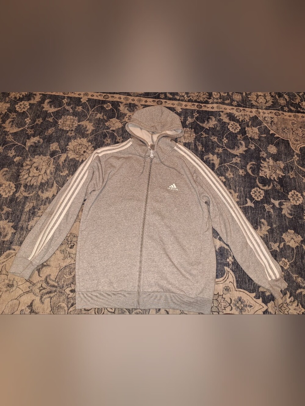 Adidas Men's Essentials Full-Zip Hoodie Heather Gray 3-Stripe Size Large